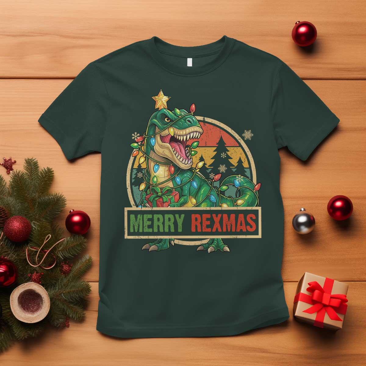 Funny Christmas Dinosaur T Shirt Merry Rexmas Dino Xmas Tree - Wonder Print Shop