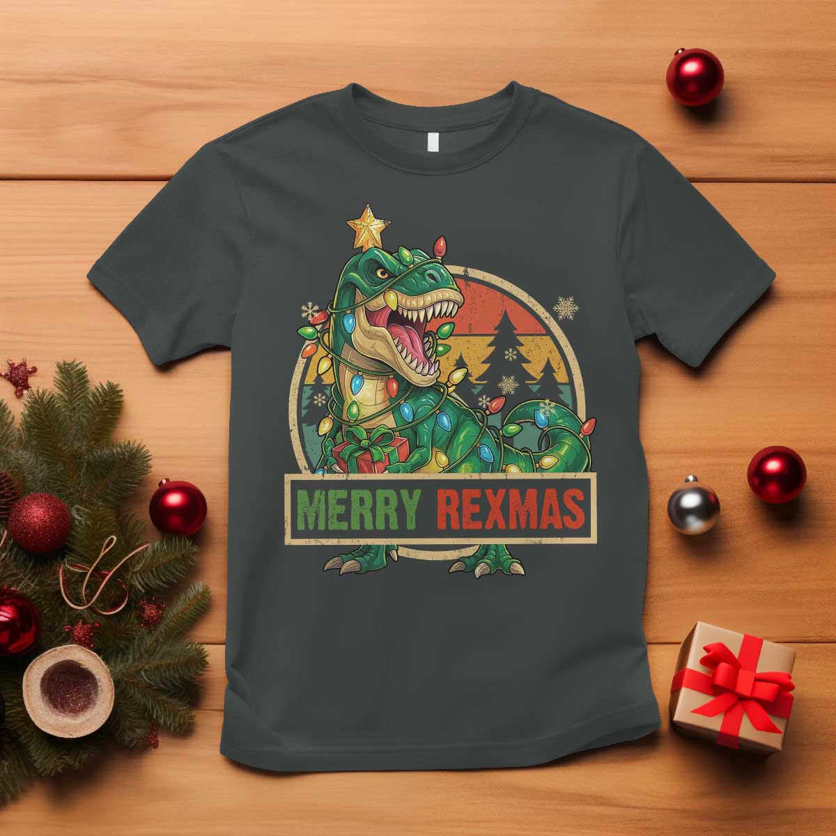 Funny Christmas Dinosaur T Shirt Merry Rexmas Dino Xmas Tree - Wonder Print Shop