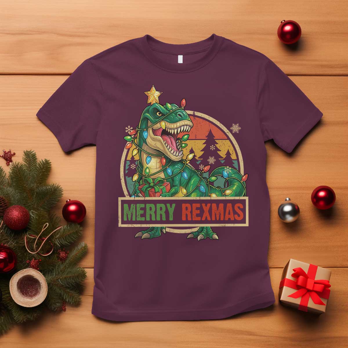 Funny Christmas Dinosaur T Shirt Merry Rexmas Dino Xmas Tree - Wonder Print Shop