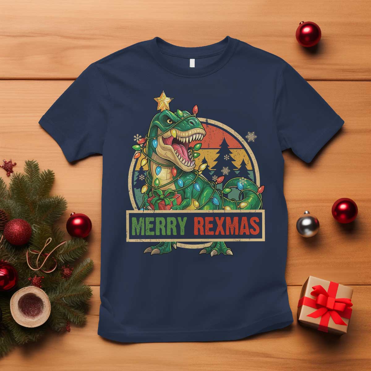 Funny Christmas Dinosaur T Shirt Merry Rexmas Dino Xmas Tree - Wonder Print Shop