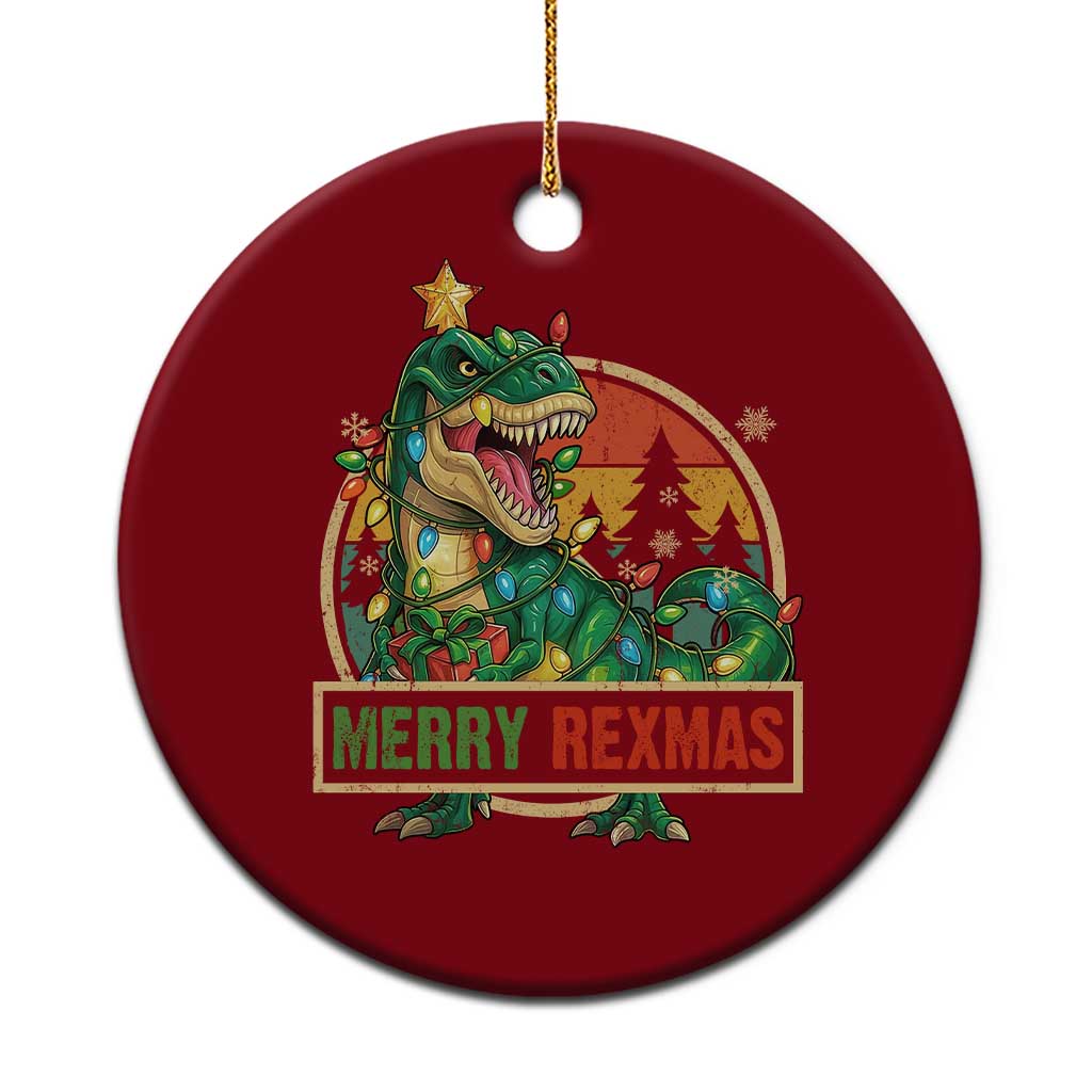Funny Christmas Dinosaur Ceramic Ornament Merry Rexmas Dino Xmas Tree - Wonder Print Shop