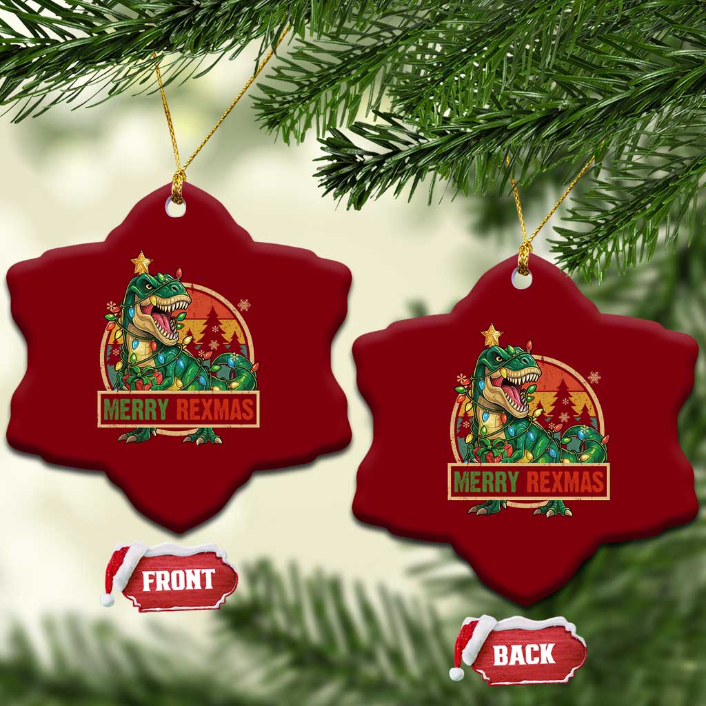 Funny Christmas Dinosaur Ceramic Ornament Merry Rexmas Dino Xmas Tree - Wonder Print Shop