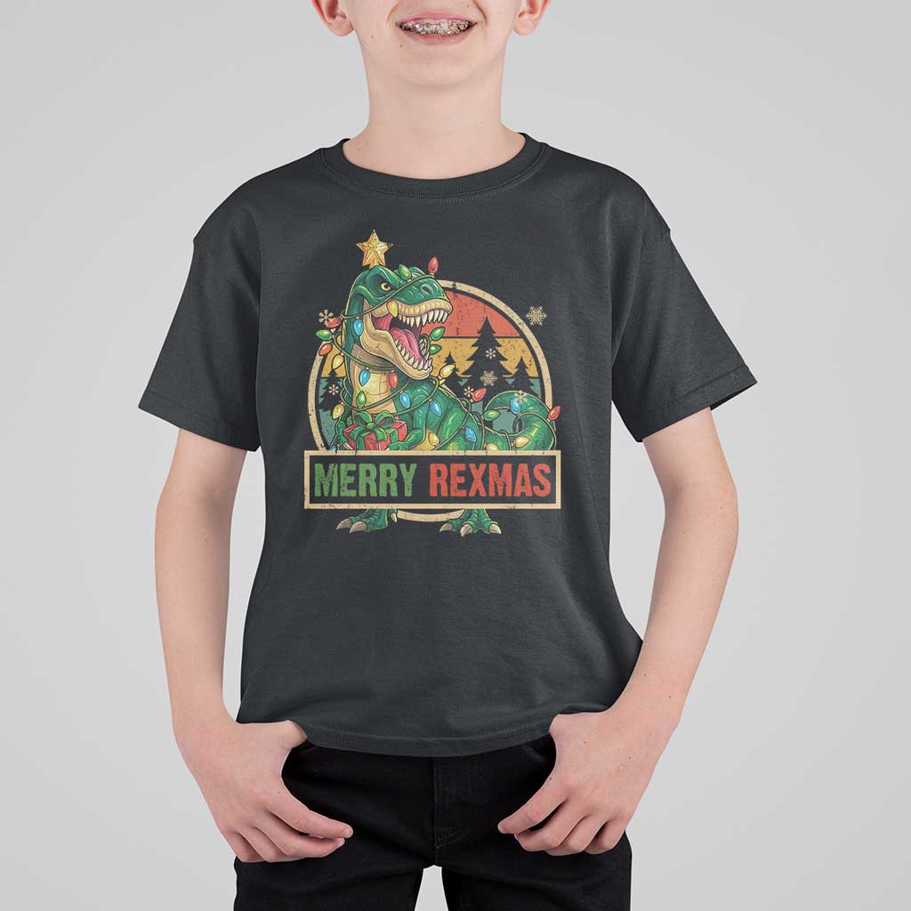 Funny Christmas Dinosaur T Shirt For Kid Merry Rexmas Dino Xmas Tree - Wonder Print Shop