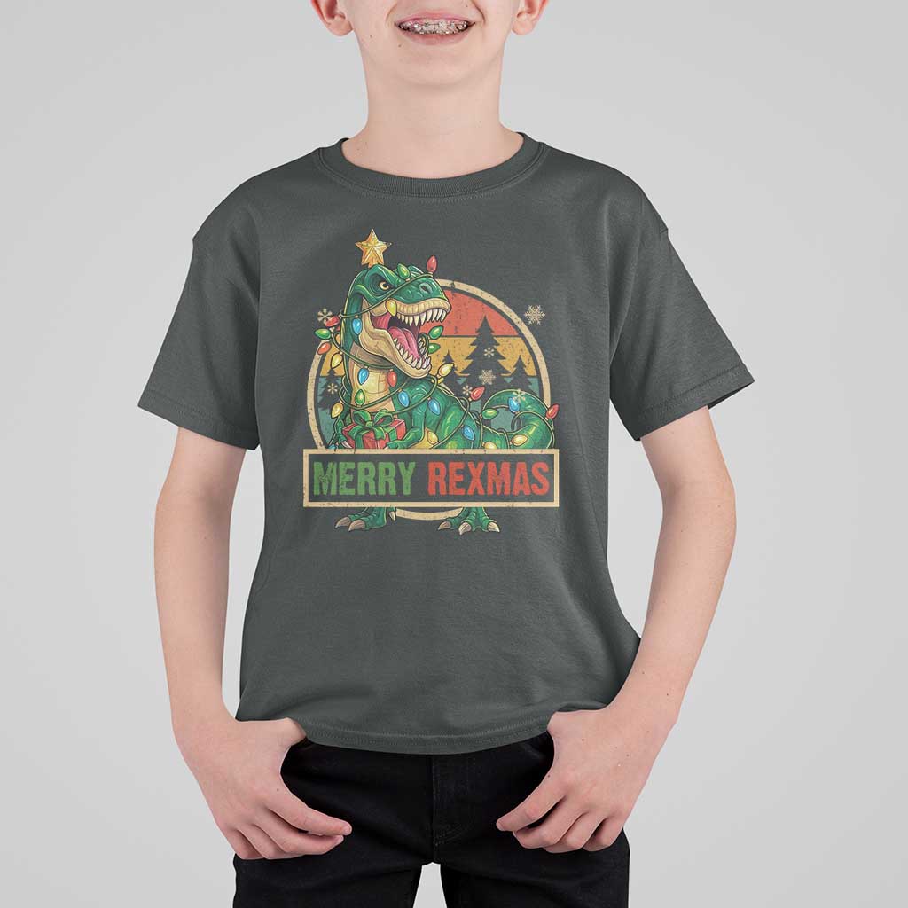 Funny Christmas Dinosaur T Shirt For Kid Merry Rexmas Dino Xmas Tree - Wonder Print Shop