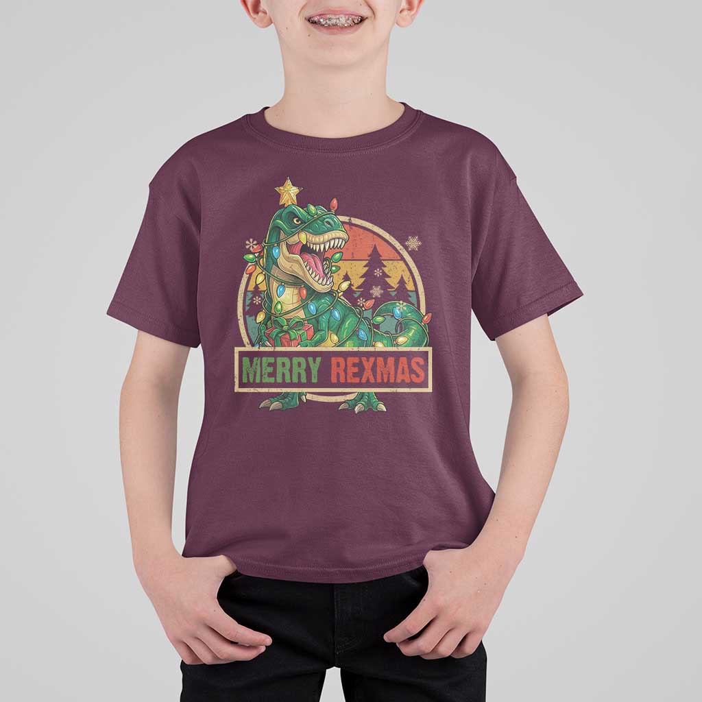 Funny Christmas Dinosaur T Shirt For Kid Merry Rexmas Dino Xmas Tree - Wonder Print Shop