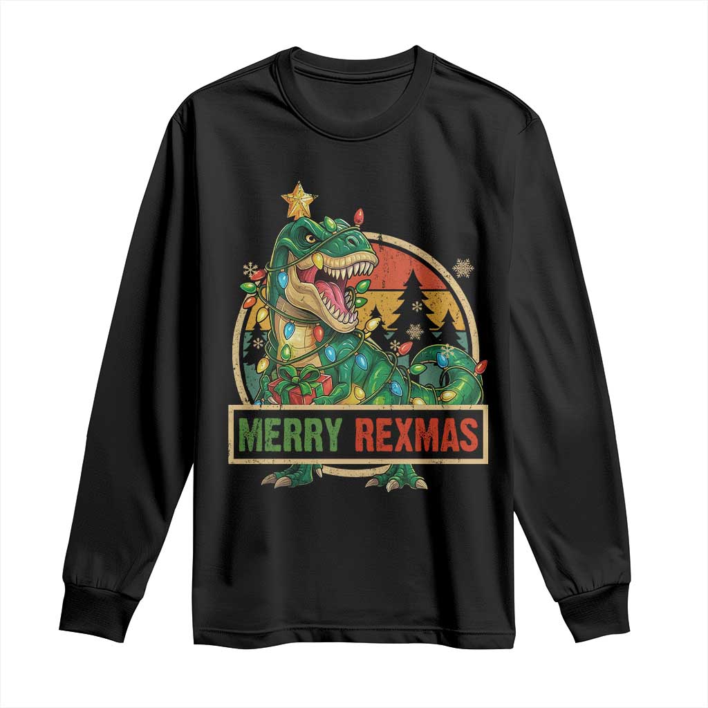 Funny Christmas Dinosaur Long Sleeve Shirt Merry Rexmas Dino Xmas Tree - Wonder Print Shop