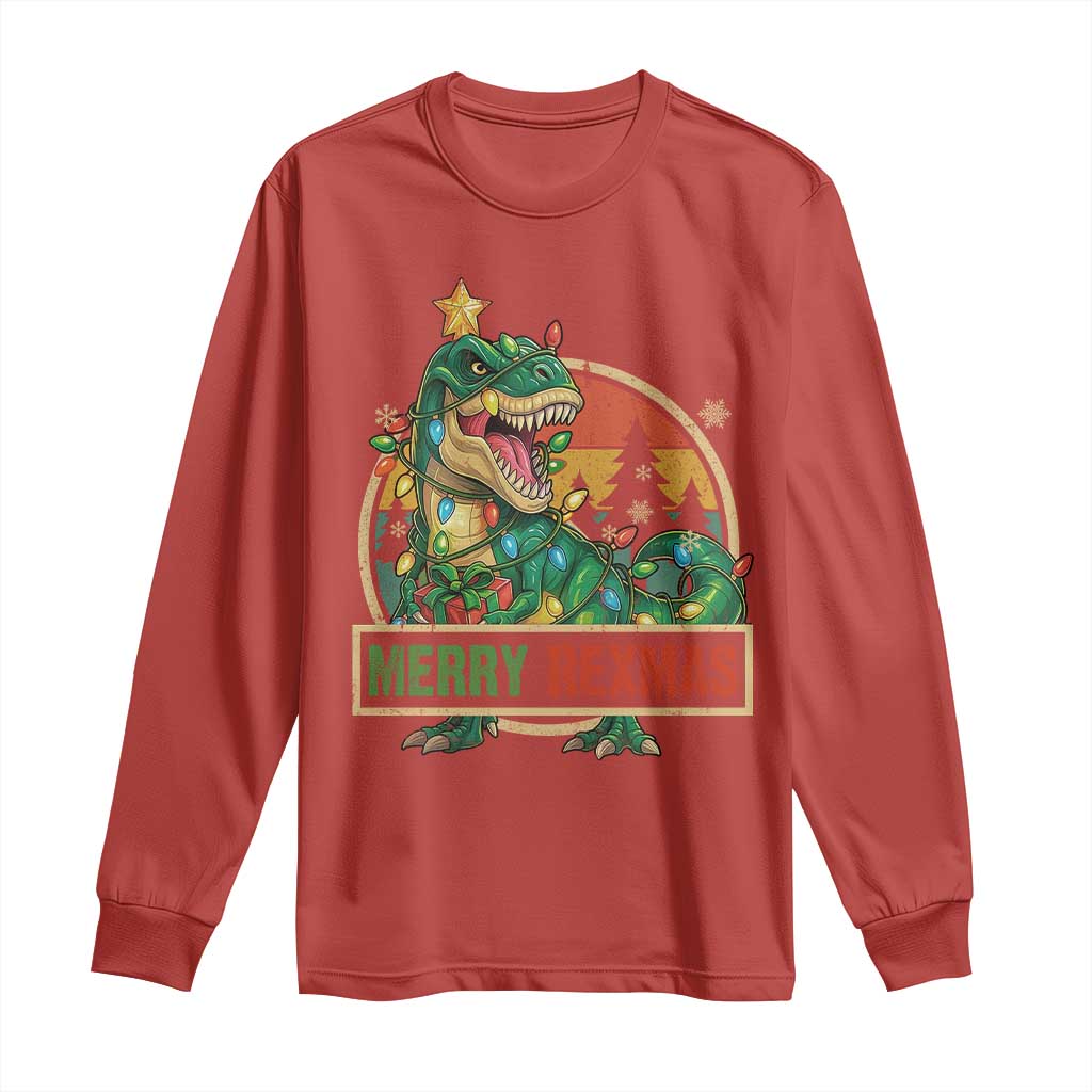 Funny Christmas Dinosaur Long Sleeve Shirt Merry Rexmas Dino Xmas Tree - Wonder Print Shop