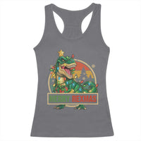 Funny Christmas Dinosaur Racerback Tank Top Merry Rexmas Dino Xmas Tree - Wonder Print Shop