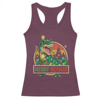 Funny Christmas Dinosaur Racerback Tank Top Merry Rexmas Dino Xmas Tree - Wonder Print Shop