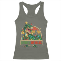 Funny Christmas Dinosaur Racerback Tank Top Merry Rexmas Dino Xmas Tree - Wonder Print Shop