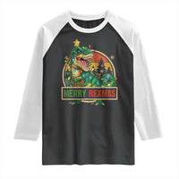 Funny Christmas Dinosaur Raglan Shirt Merry Rexmas Dino Xmas Tree - Wonder Print Shop