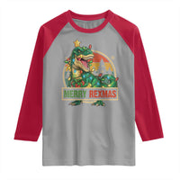 Funny Christmas Dinosaur Raglan Shirt Merry Rexmas Dino Xmas Tree - Wonder Print Shop