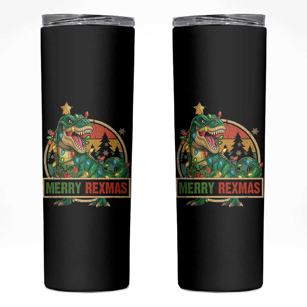 Funny Christmas Dinosaur Skinny Tumbler Merry Rexmas Dino Xmas Tree - Wonder Print Shop