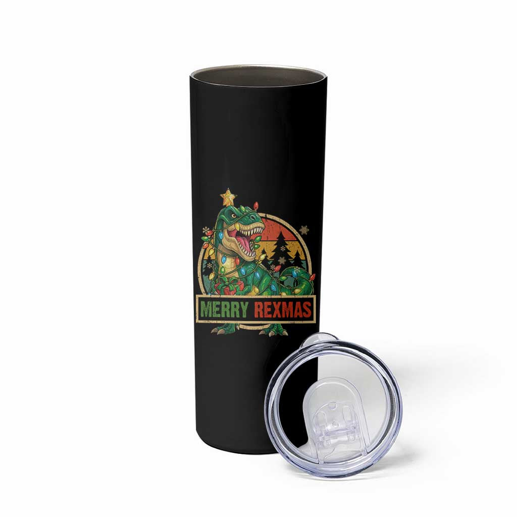 Funny Christmas Dinosaur Skinny Tumbler Merry Rexmas Dino Xmas Tree - Wonder Print Shop