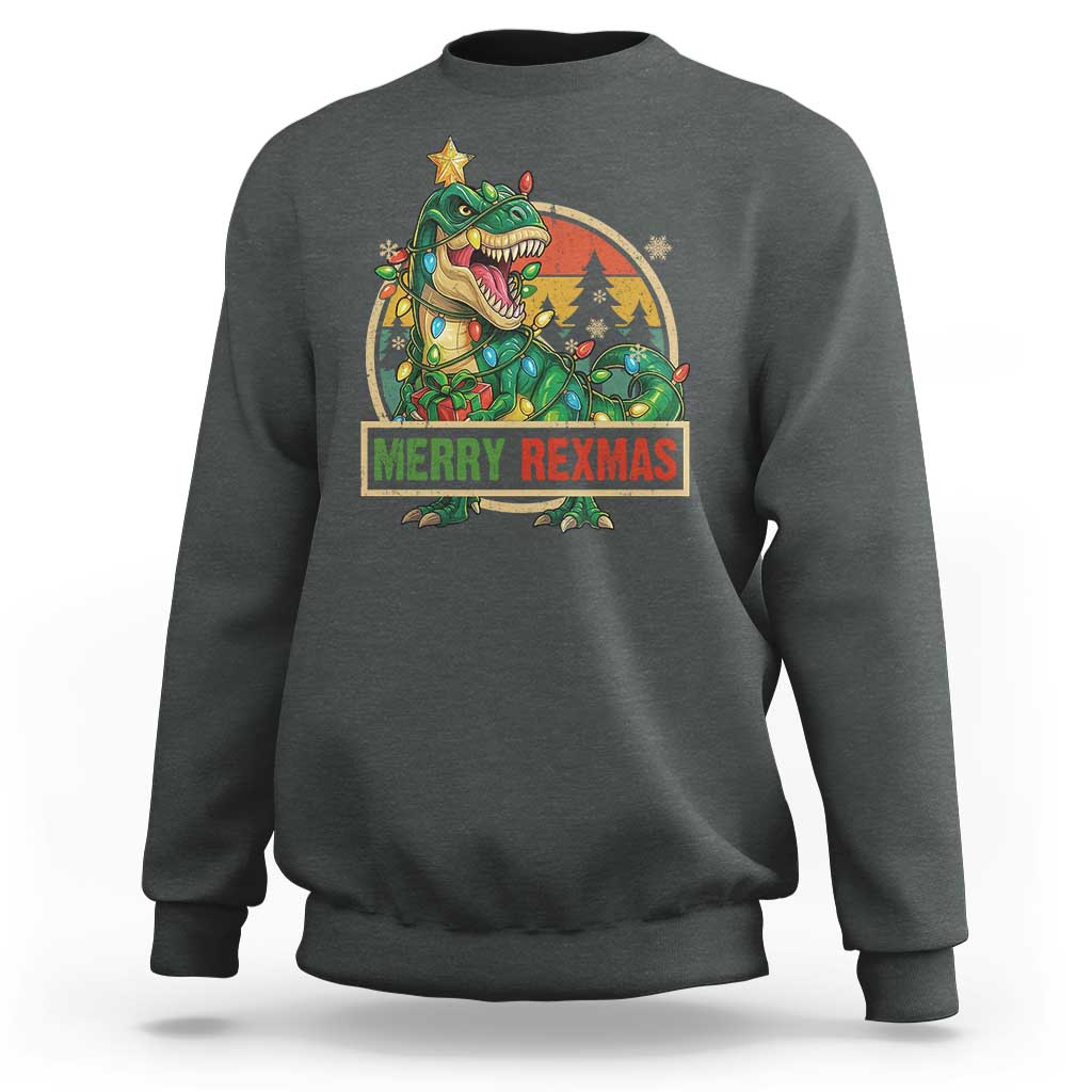 Funny Christmas Dinosaur Sweatshirt Merry Rexmas Dino Xmas Tree - Wonder Print Shop
