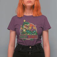 Funny Christmas Dinosaur T Shirt For Women Merry Rexmas Dino Xmas Tree - Wonder Print Shop
