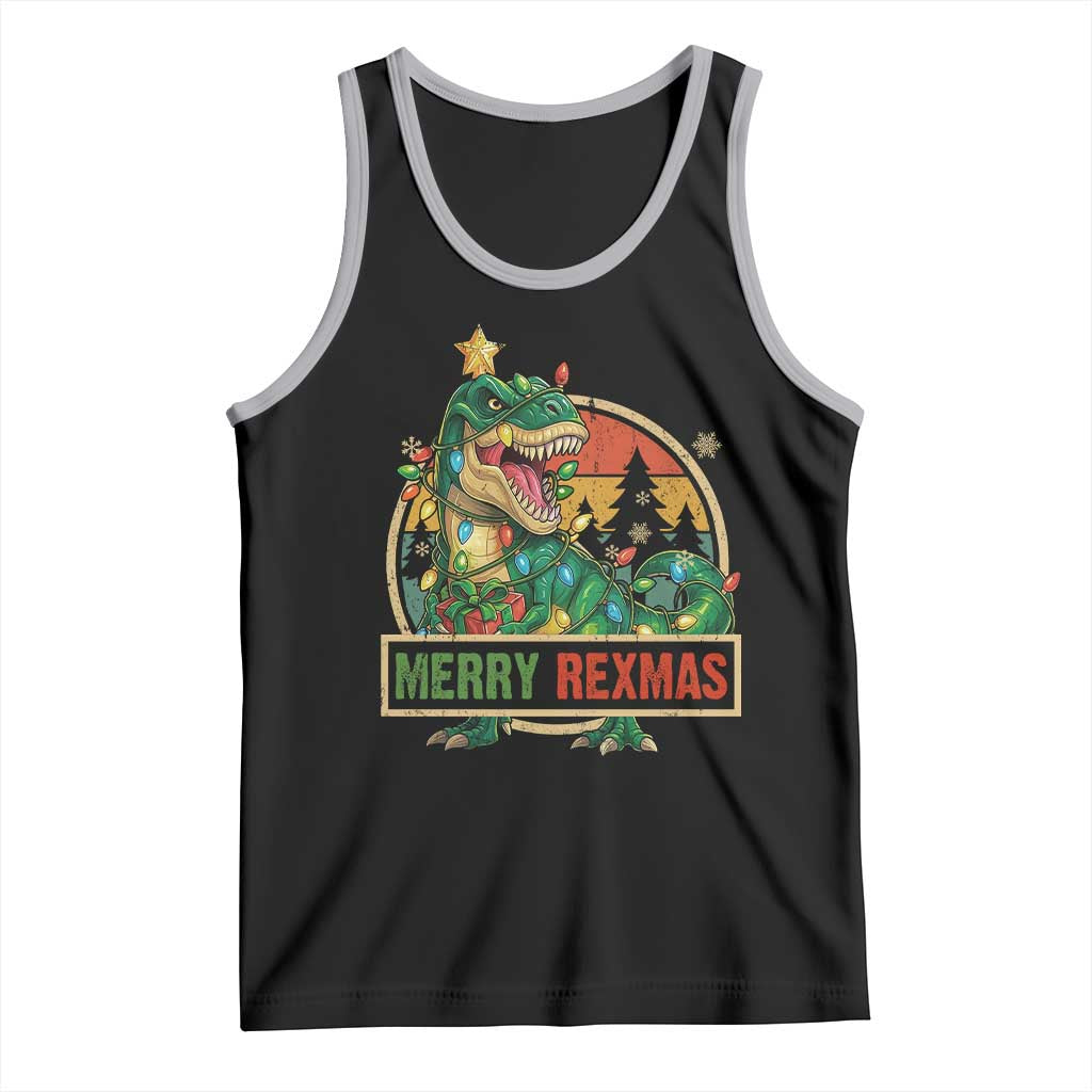 Funny Christmas Dinosaur Tank Top Merry Rexmas Dino Xmas Tree - Wonder Print Shop