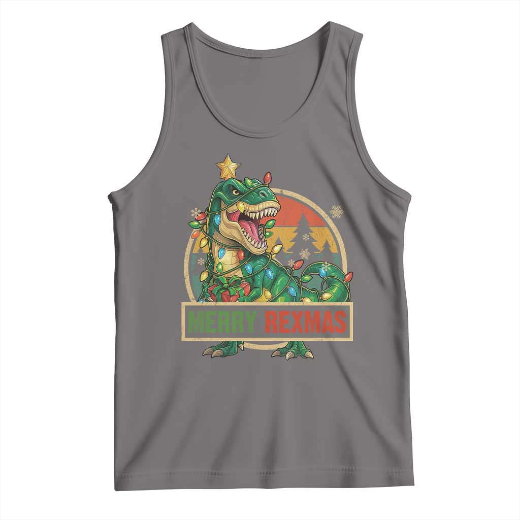 Funny Christmas Dinosaur Tank Top Merry Rexmas Dino Xmas Tree - Wonder Print Shop