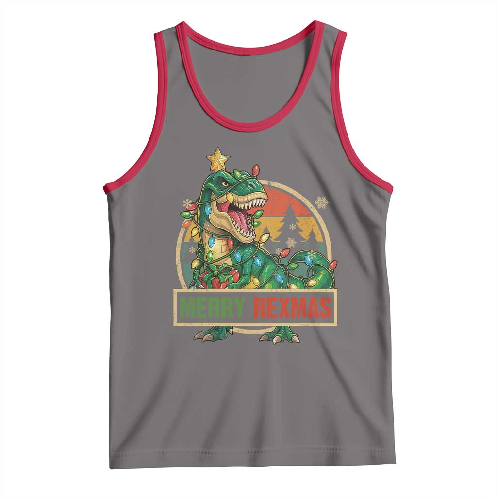 Funny Christmas Dinosaur Tank Top Merry Rexmas Dino Xmas Tree - Wonder Print Shop