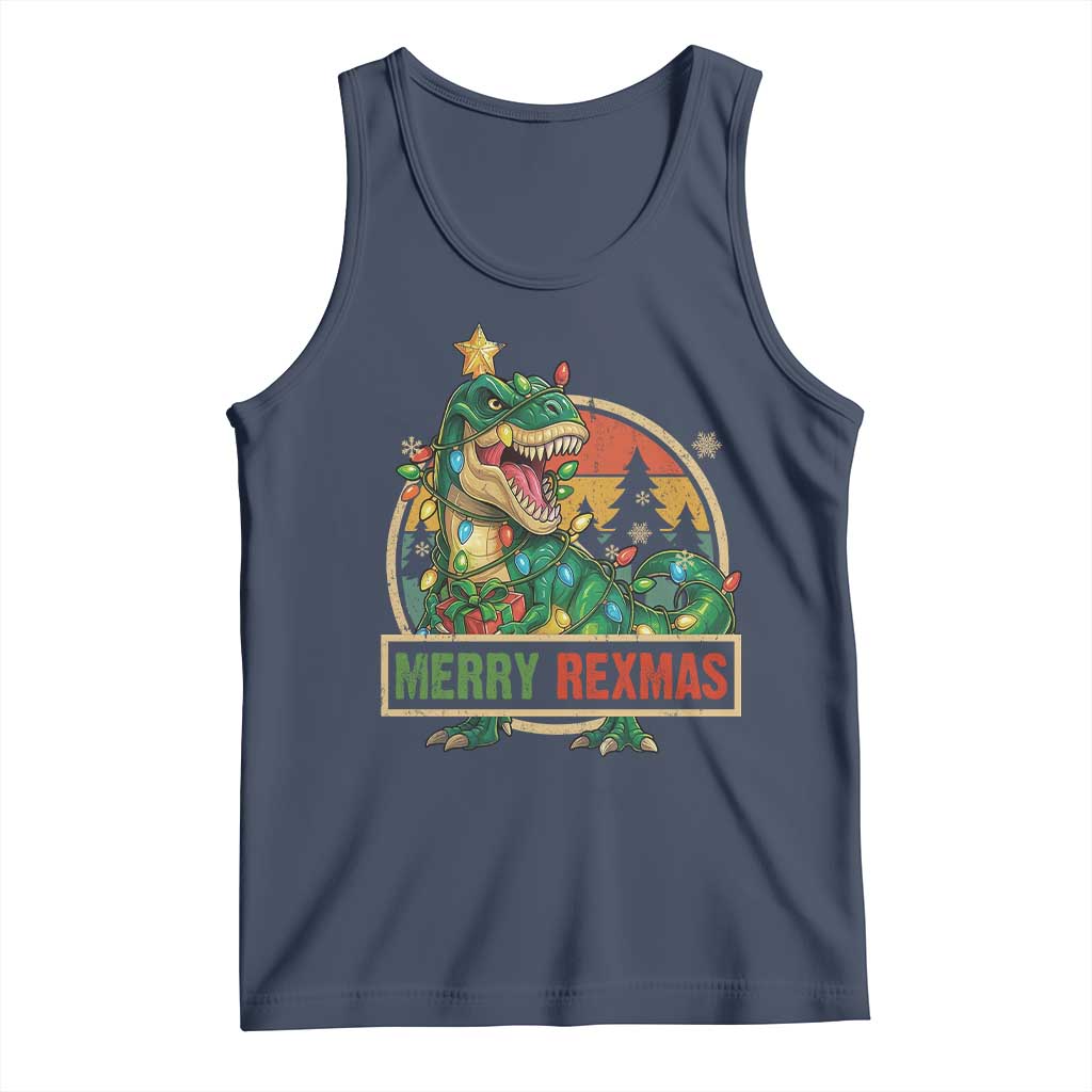 Funny Christmas Dinosaur Tank Top Merry Rexmas Dino Xmas Tree - Wonder Print Shop