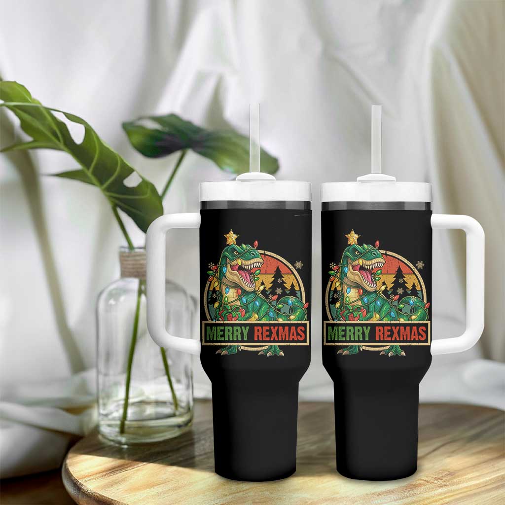 Funny Christmas Dinosaur Tumbler With Handle Merry Rexmas Dino Xmas Tree - Wonder Print Shop