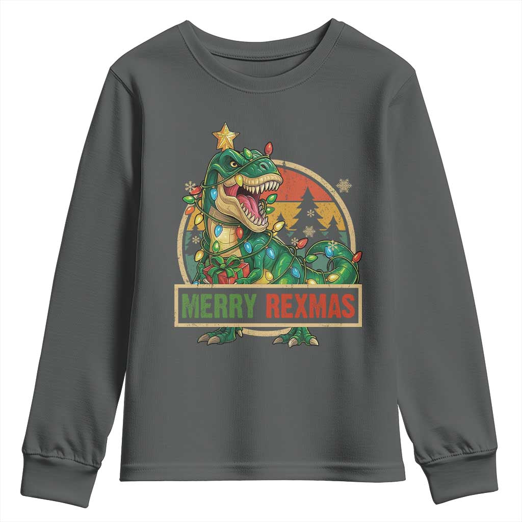 Funny Christmas Dinosaur Youth Sweatshirt Merry Rexmas Dino Xmas Tree - Wonder Print Shop
