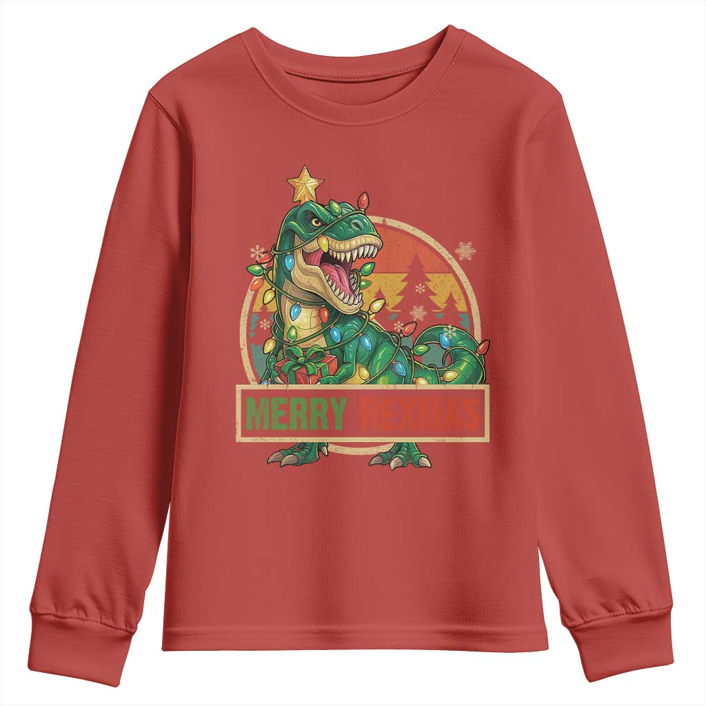 Funny Christmas Dinosaur Youth Sweatshirt Merry Rexmas Dino Xmas Tree - Wonder Print Shop