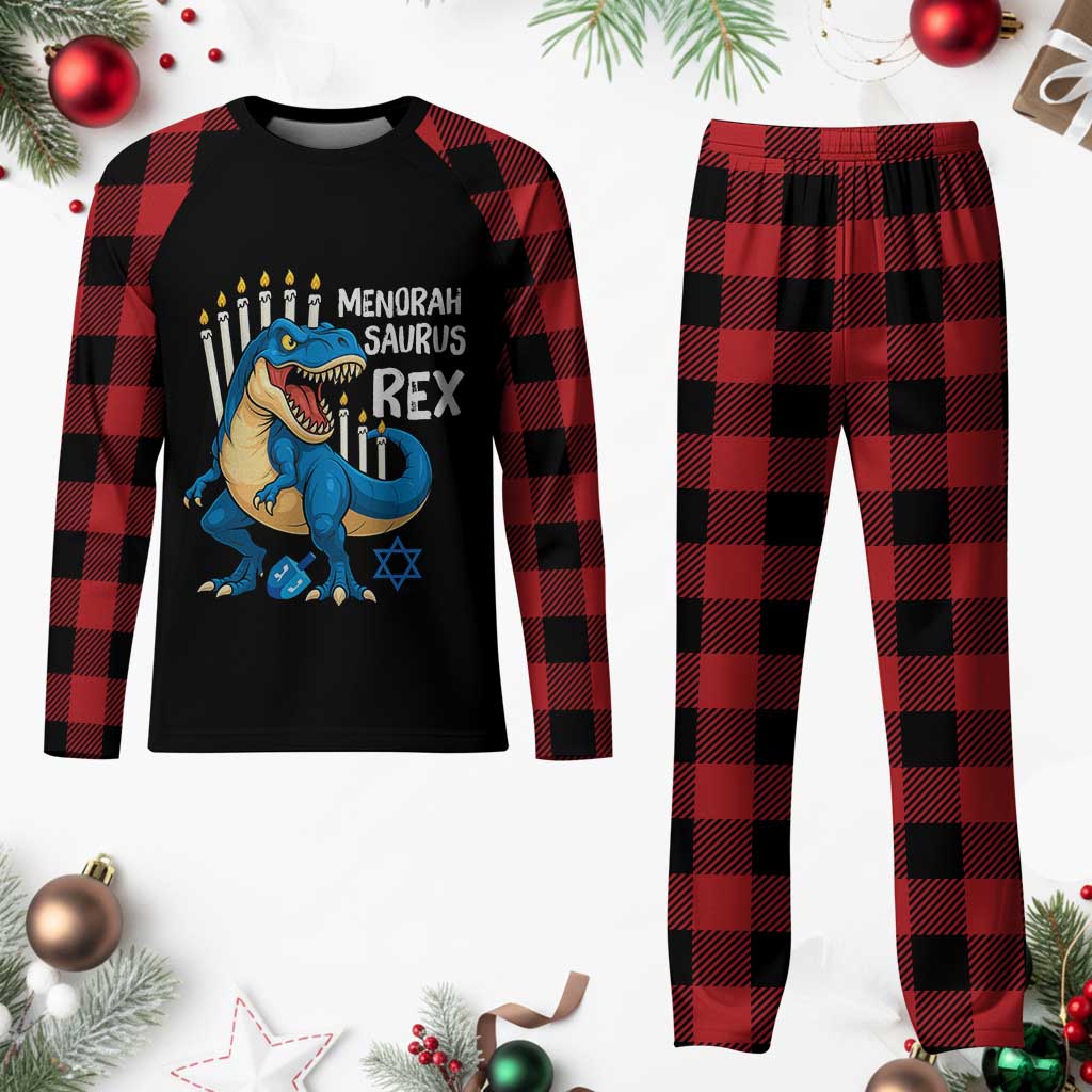 Funny Hanukkah Dinosaur Plaid Pajama Set Menorasaurus Rex Jewish Holiday Chanukkah - Wonder Print Shop