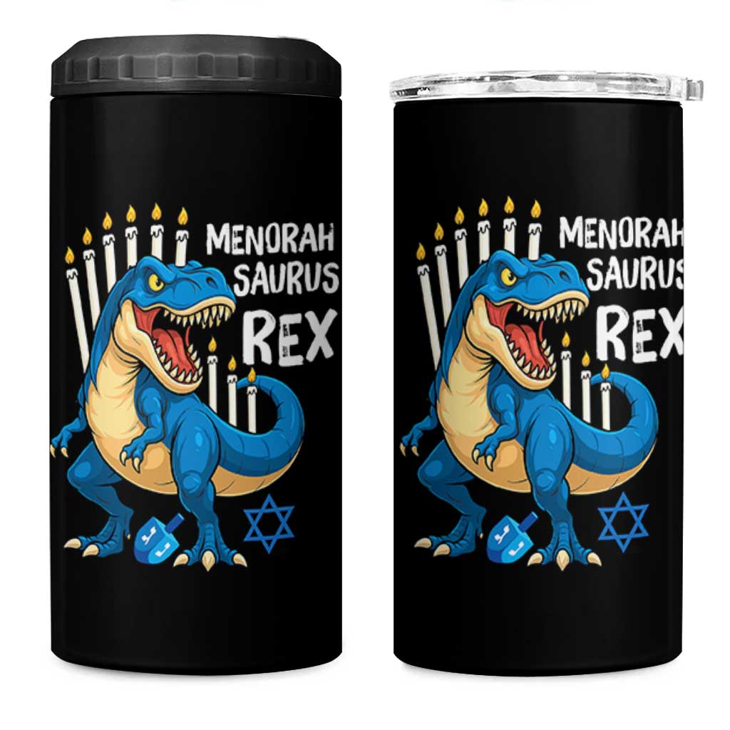 Funny Hanukkah Dinosaur 4 in 1 Can Cooler Tumbler Menorasaurus Rex Jewish Holiday Chanukkah - Wonder Print Shop