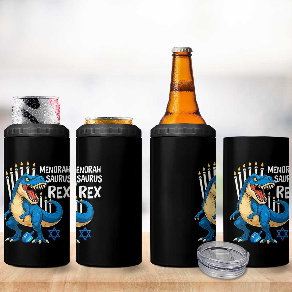 Funny Hanukkah Dinosaur 4 in 1 Can Cooler Tumbler Menorasaurus Rex Jewish Holiday Chanukkah - Wonder Print Shop