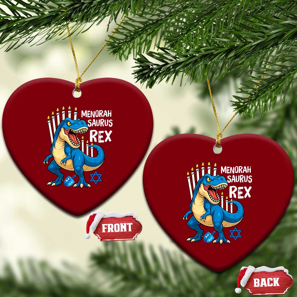 Funny Hanukkah Dinosaur Ceramic Ornament Menorasaurus Rex Jewish Holiday Chanukkah - Wonder Print Shop