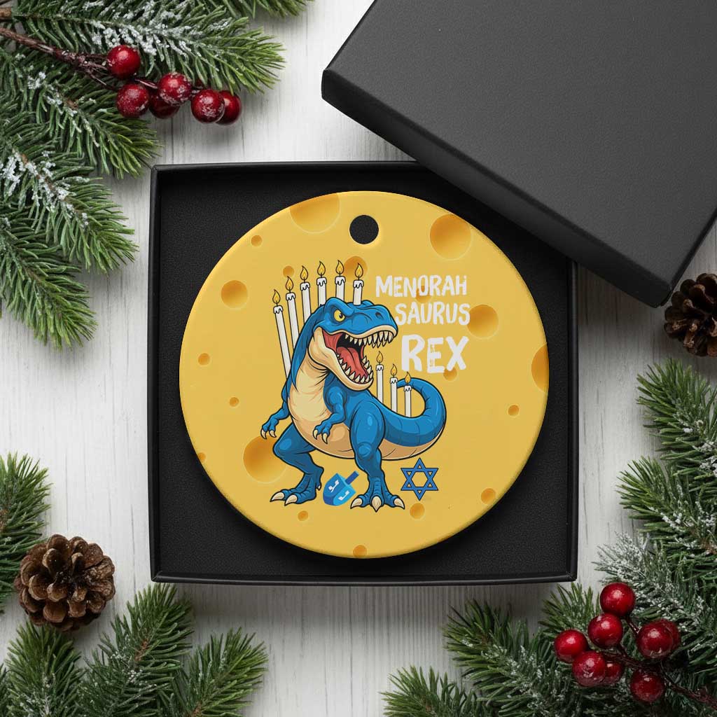 Funny Hanukkah Dinosaur Ceramic Ornament Menorasaurus Rex Jewish Holiday Chanukkah - Wonder Print Shop