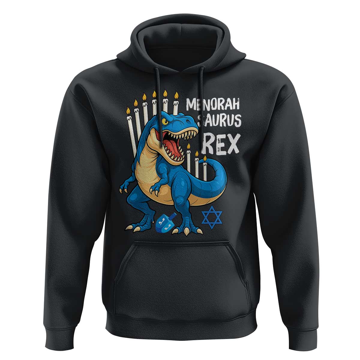 Funny Hanukkah Dinosaur Hoodie Menorasaurus Rex Jewish Holiday Chanukkah - Wonder Print Shop