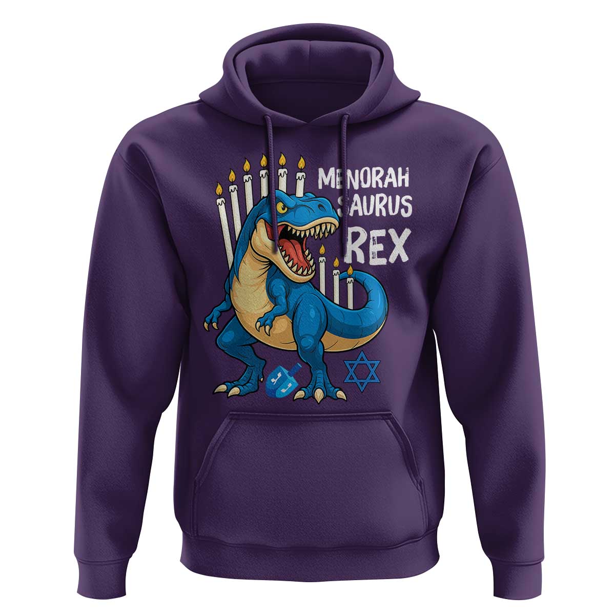 Funny Hanukkah Dinosaur Hoodie Menorasaurus Rex Jewish Holiday Chanukkah - Wonder Print Shop