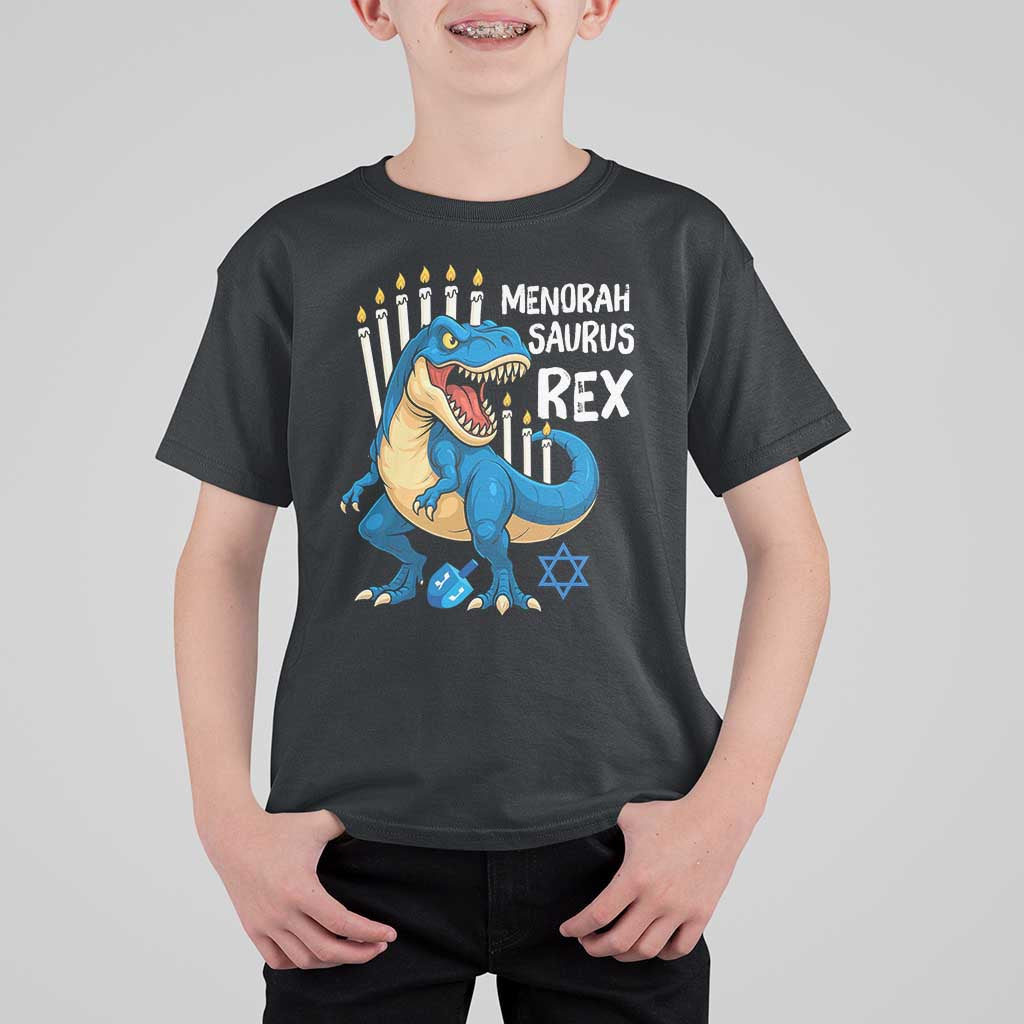 Funny Hanukkah Dinosaur T Shirt For Kid Menorasaurus Rex Jewish Holiday Chanukkah - Wonder Print Shop