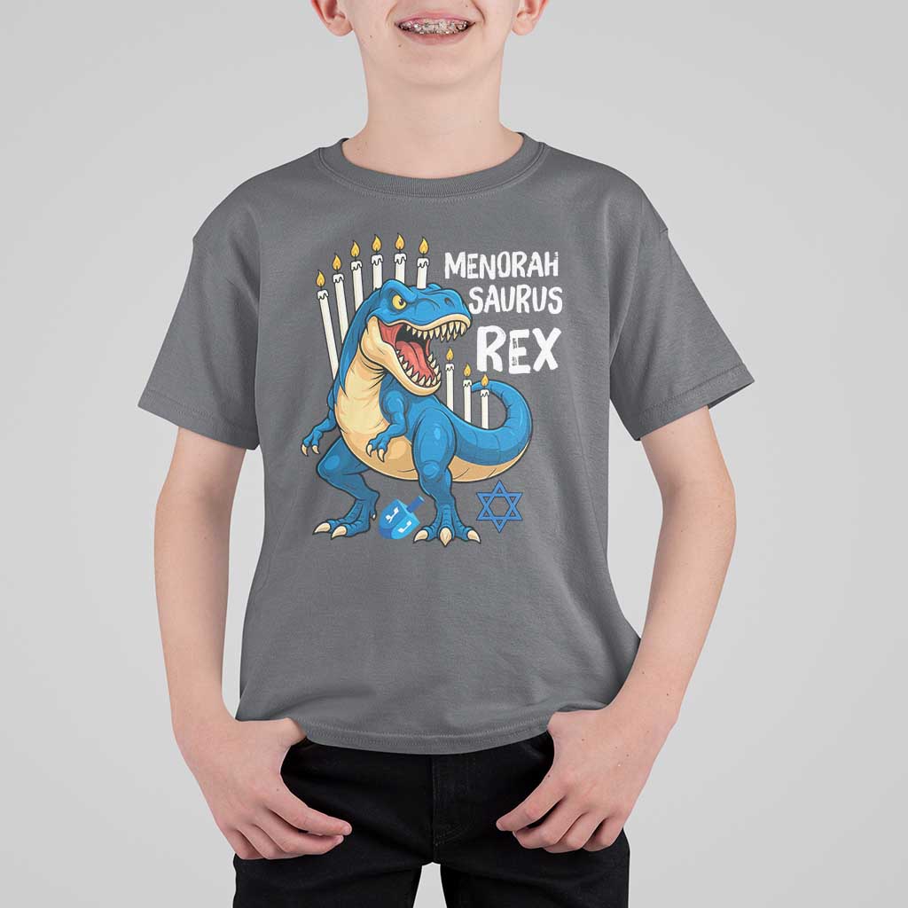 Funny Hanukkah Dinosaur T Shirt For Kid Menorasaurus Rex Jewish Holiday Chanukkah - Wonder Print Shop
