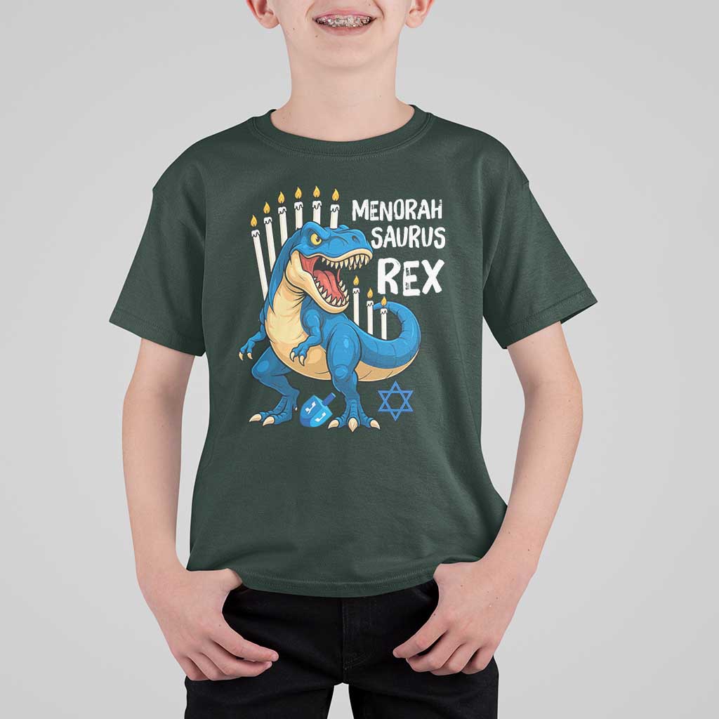 Funny Hanukkah Dinosaur T Shirt For Kid Menorasaurus Rex Jewish Holiday Chanukkah - Wonder Print Shop
