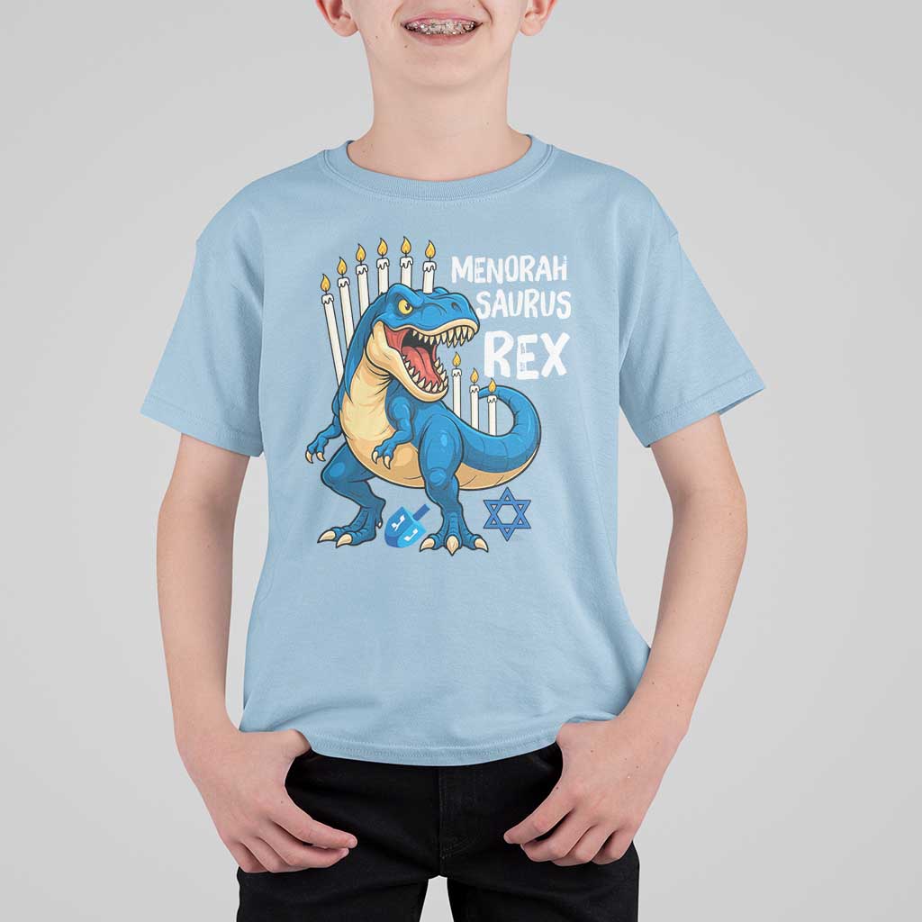 Funny Hanukkah Dinosaur T Shirt For Kid Menorasaurus Rex Jewish Holiday Chanukkah - Wonder Print Shop