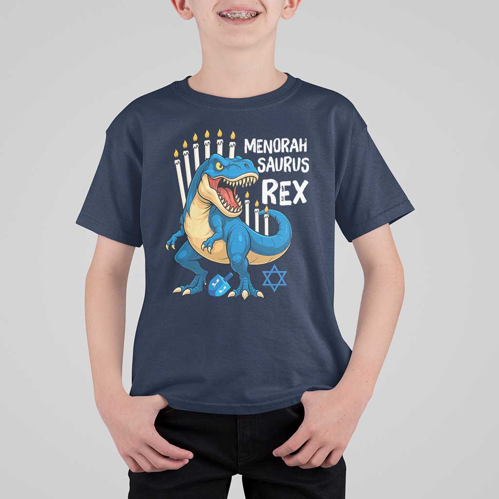 Funny Hanukkah Dinosaur T Shirt For Kid Menorasaurus Rex Jewish Holiday Chanukkah - Wonder Print Shop
