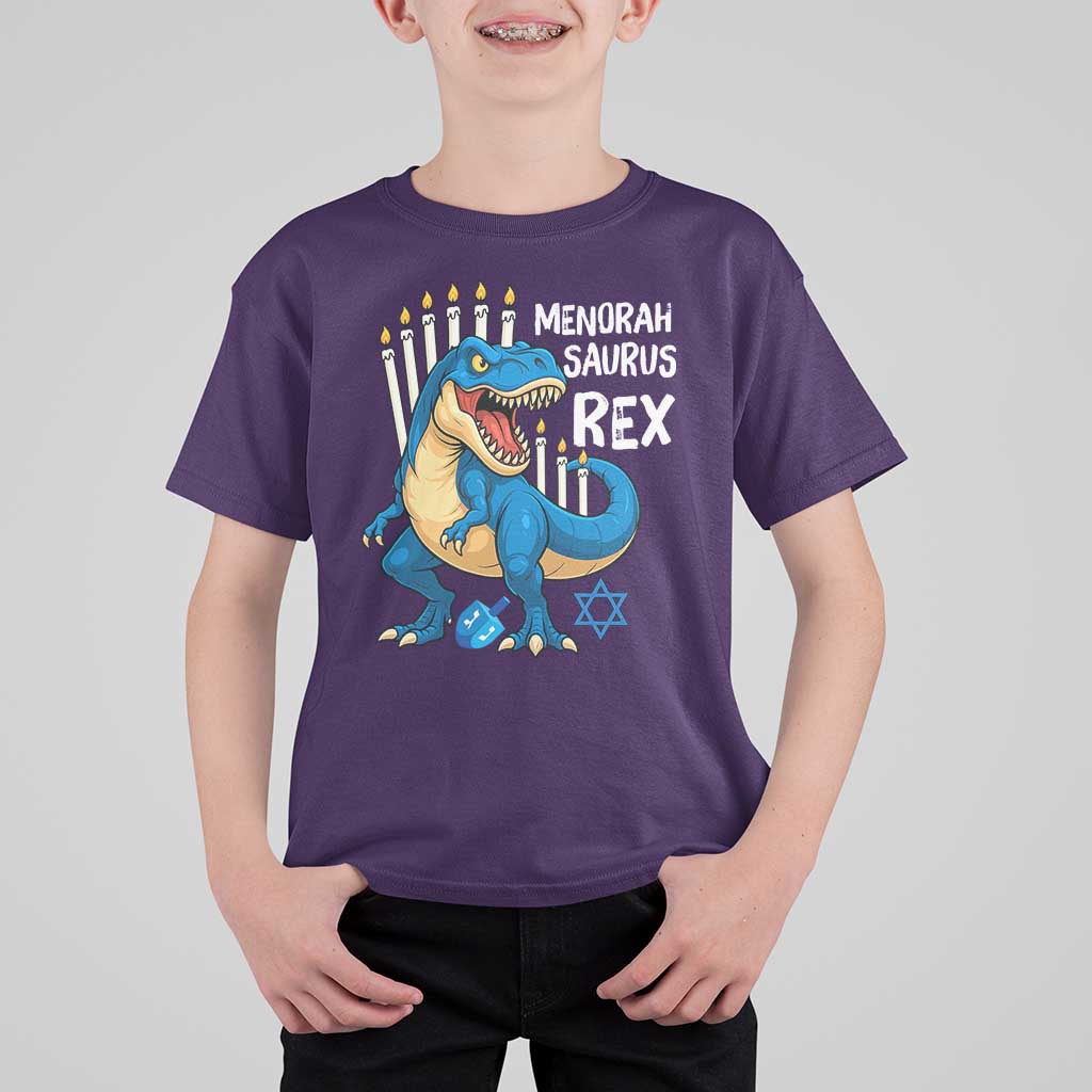 Funny Hanukkah Dinosaur T Shirt For Kid Menorasaurus Rex Jewish Holiday Chanukkah - Wonder Print Shop
