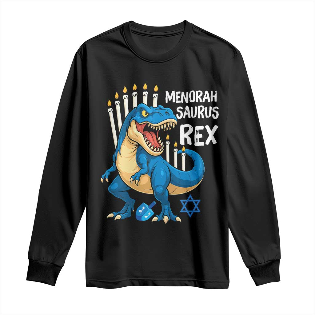 Funny Hanukkah Dinosaur Long Sleeve Shirt Menorasaurus Rex Jewish Holiday Chanukkah - Wonder Print Shop