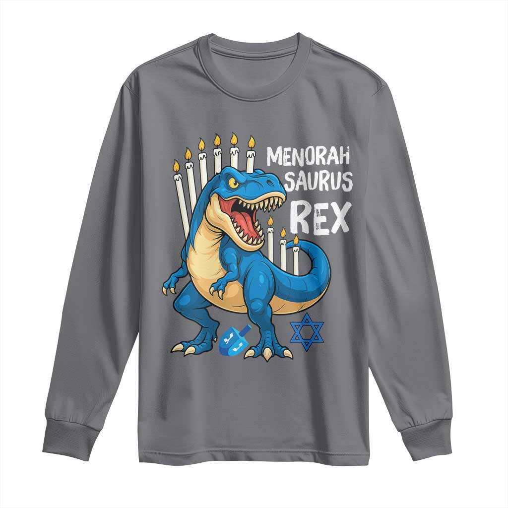 Funny Hanukkah Dinosaur Long Sleeve Shirt Menorasaurus Rex Jewish Holiday Chanukkah - Wonder Print Shop