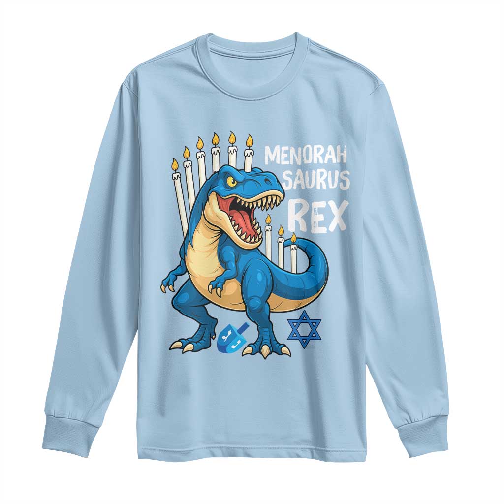 Funny Hanukkah Dinosaur Long Sleeve Shirt Menorasaurus Rex Jewish Holiday Chanukkah - Wonder Print Shop