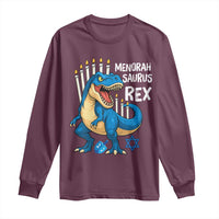 Funny Hanukkah Dinosaur Long Sleeve Shirt Menorasaurus Rex Jewish Holiday Chanukkah - Wonder Print Shop