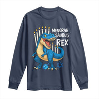 Funny Hanukkah Dinosaur Long Sleeve Shirt Menorasaurus Rex Jewish Holiday Chanukkah - Wonder Print Shop