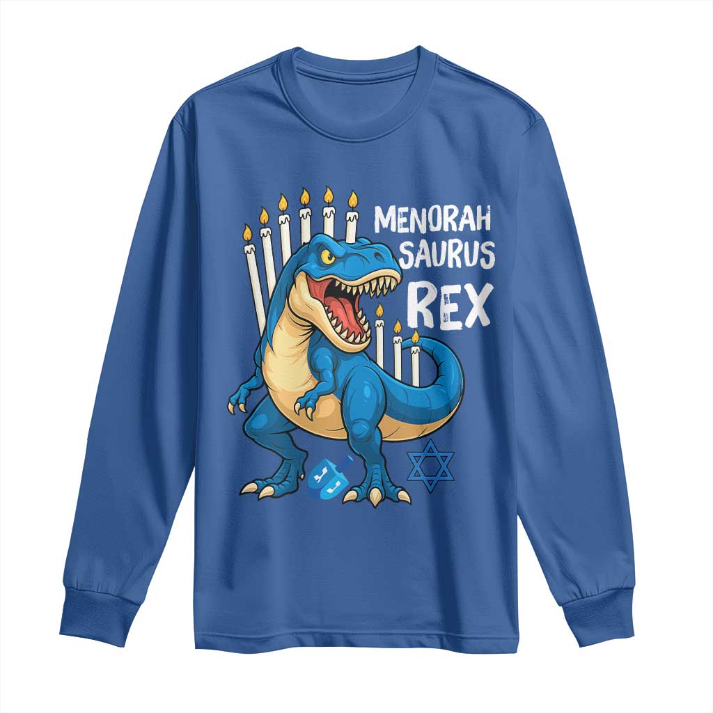 Funny Hanukkah Dinosaur Long Sleeve Shirt Menorasaurus Rex Jewish Holiday Chanukkah - Wonder Print Shop