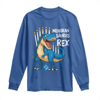 Funny Hanukkah Dinosaur Long Sleeve Shirt Menorasaurus Rex Jewish Holiday Chanukkah - Wonder Print Shop