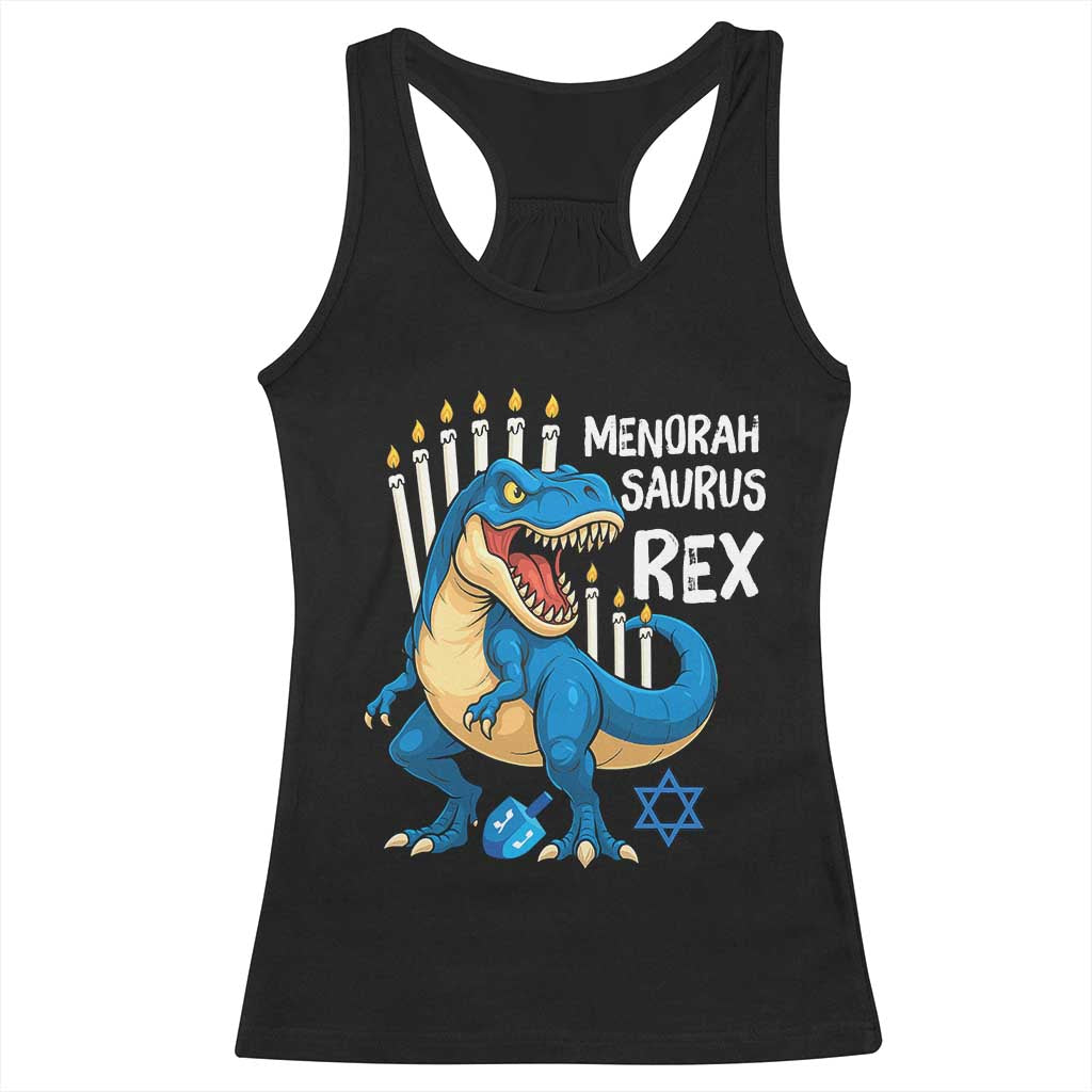 Funny Hanukkah Dinosaur Racerback Tank Top Menorasaurus Rex Jewish Holiday Chanukkah - Wonder Print Shop