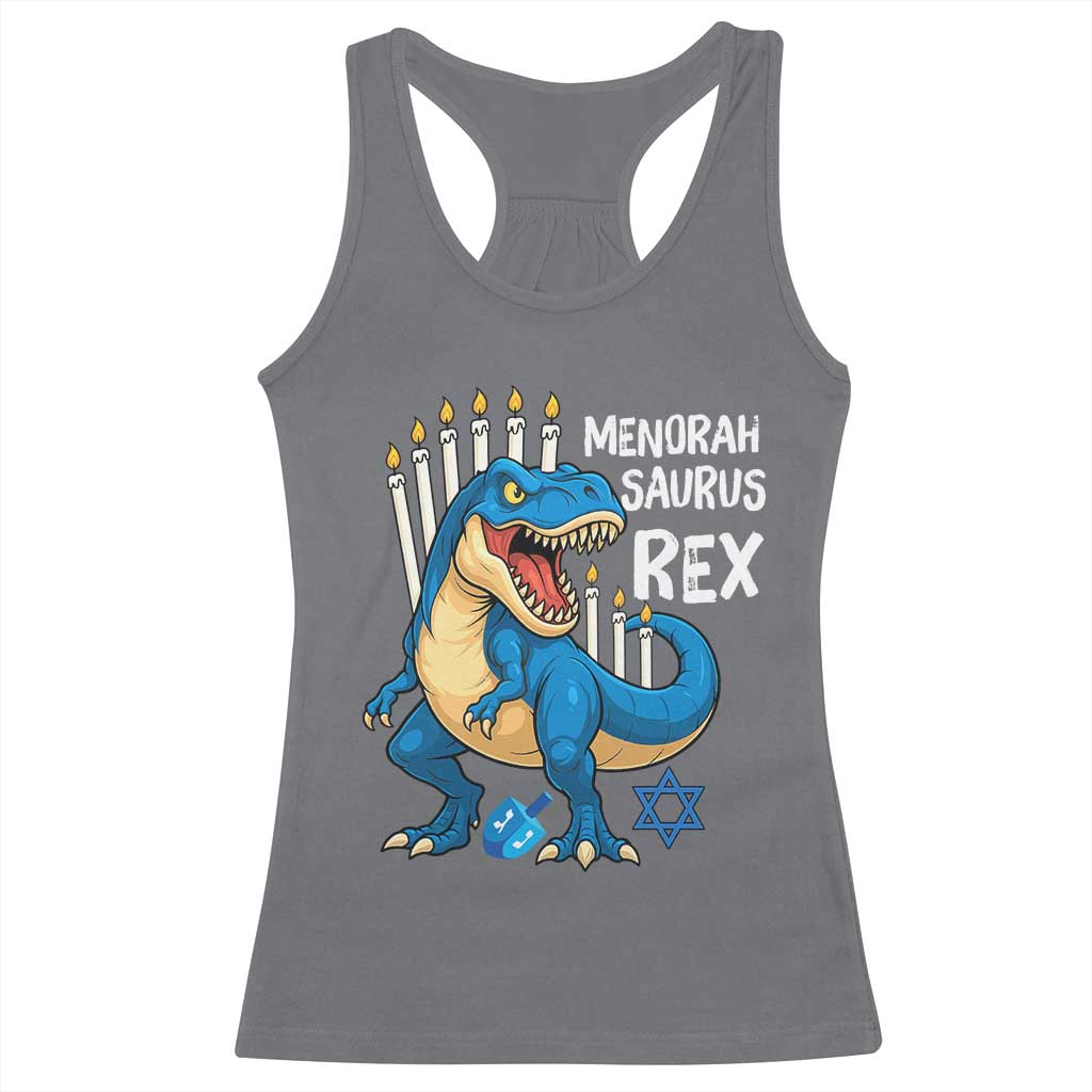 Funny Hanukkah Dinosaur Racerback Tank Top Menorasaurus Rex Jewish Holiday Chanukkah - Wonder Print Shop