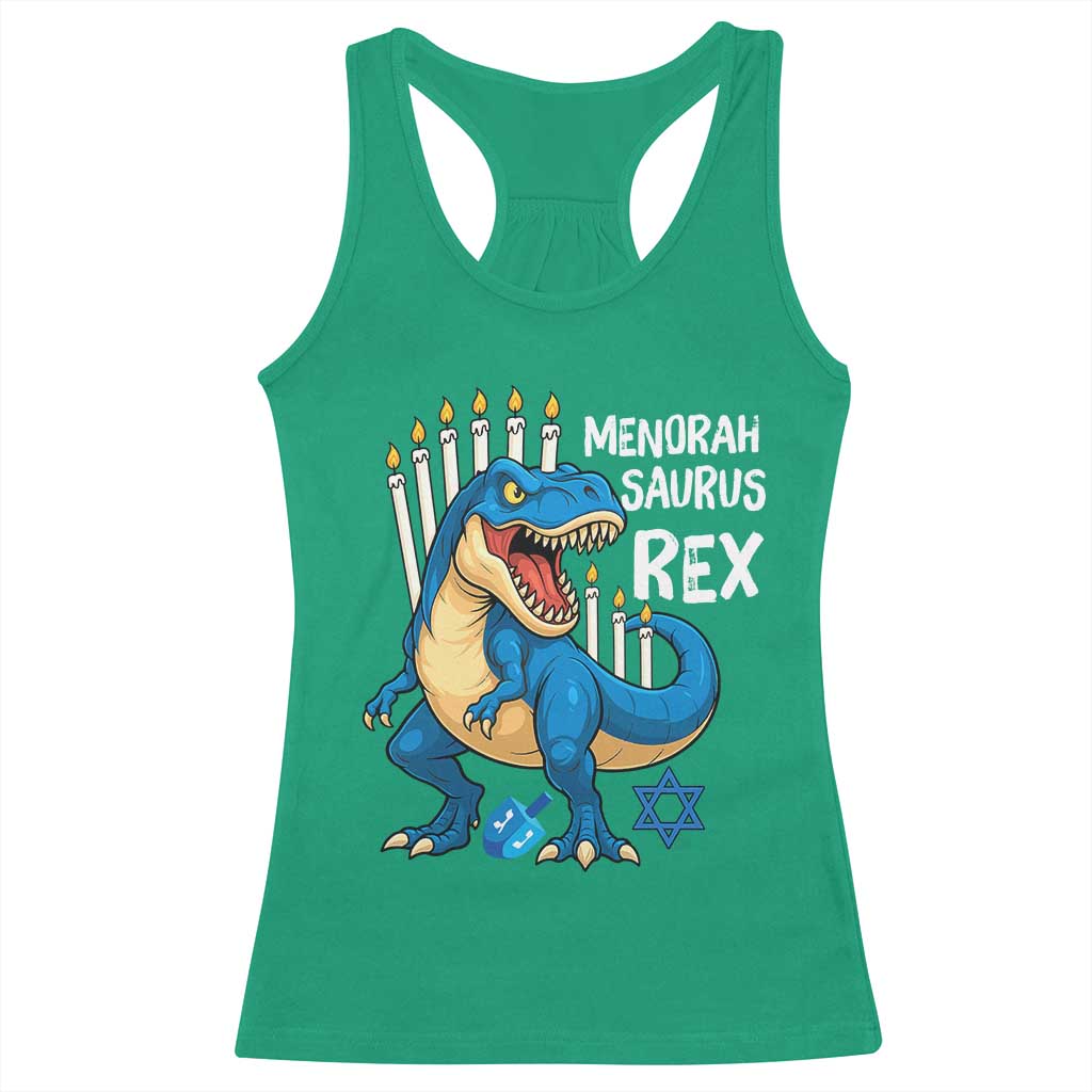 Funny Hanukkah Dinosaur Racerback Tank Top Menorasaurus Rex Jewish Holiday Chanukkah - Wonder Print Shop